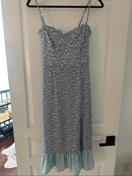 French Connection Dresses & Skirts - French Connection Blue Floral Ruffle-Hem Midi Dress